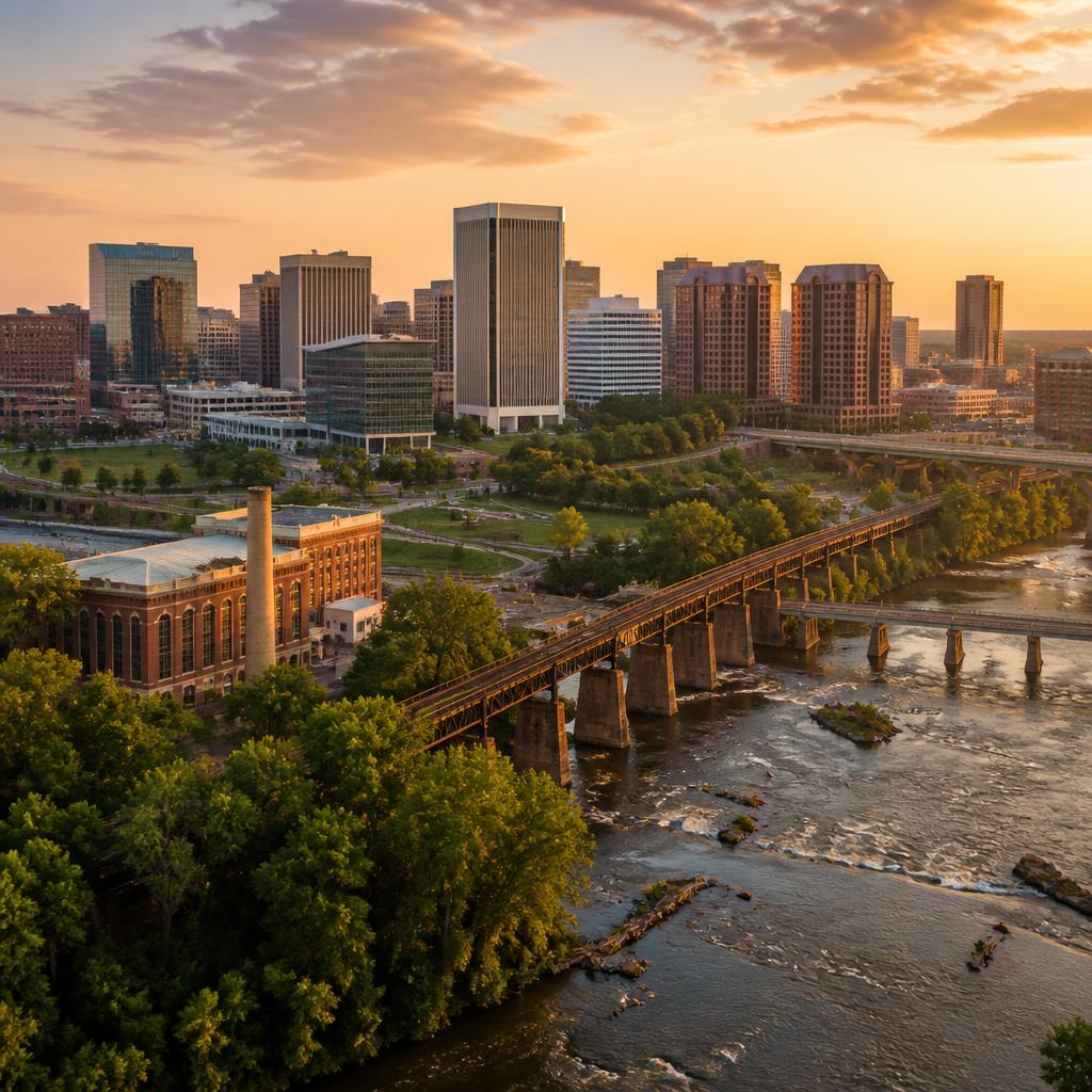 Richmond, Virginia skyline along the James River